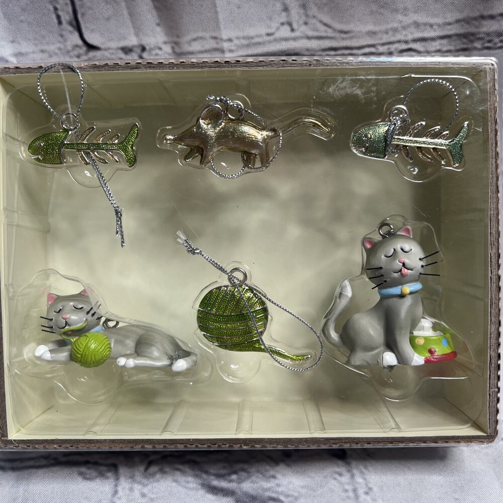 Living Quarters Mini Christmas Tree Ornaments Cats Mouse Yarn Fish‎
